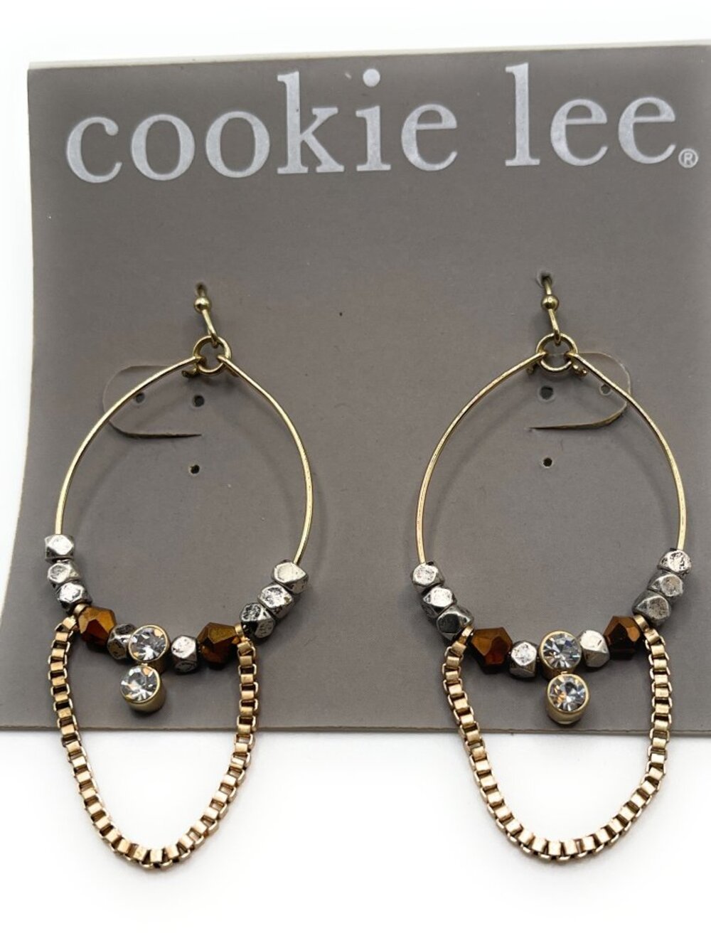 Beaded gold Chain Hoops Cookie Lee Earrings # 12704 (D99)